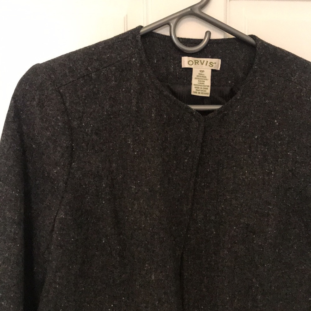 Orvis Lined Wool, Dark Gray, Open Front Jacket - image 2